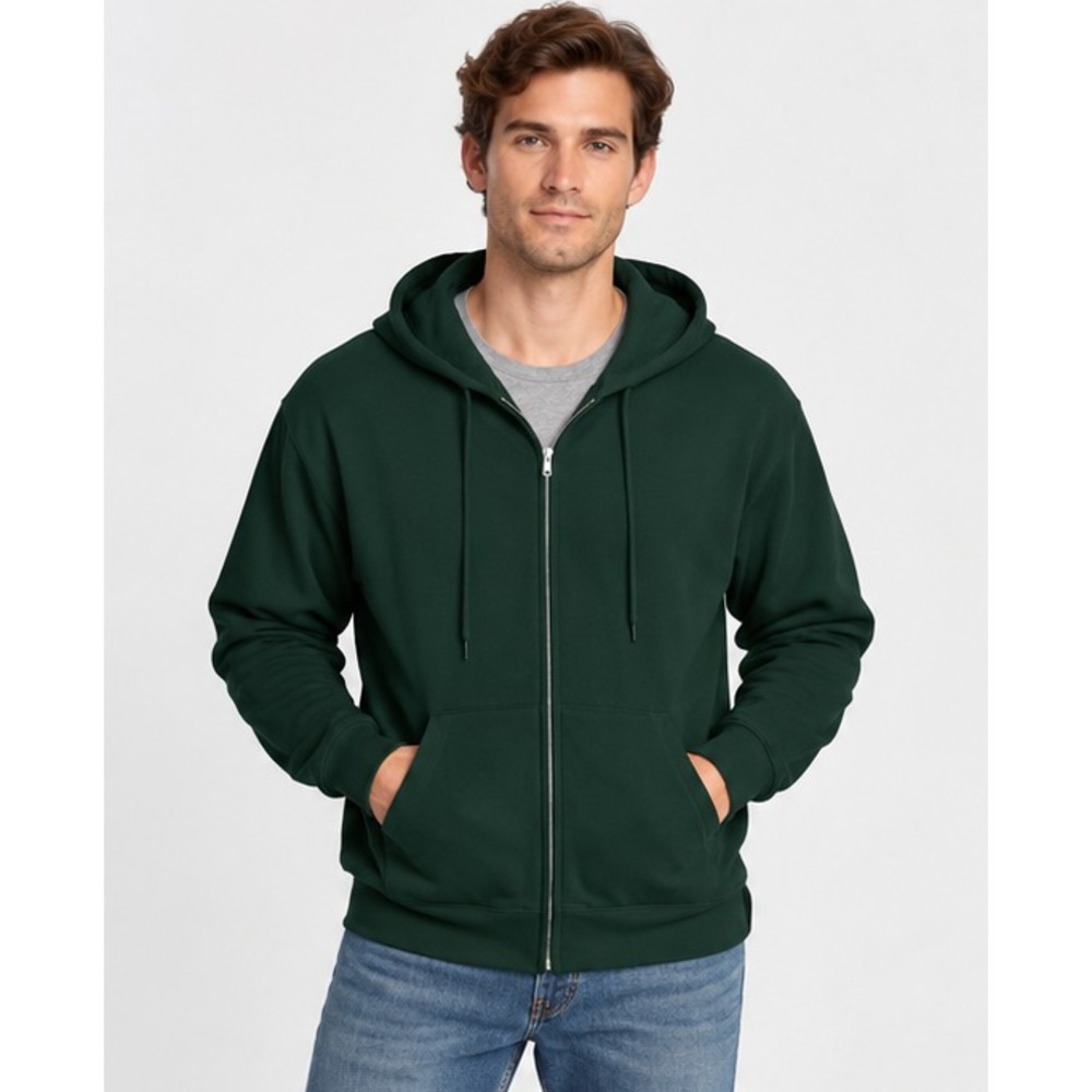 Hanes EcoSmart Unisex Full-Zip Fleece Hoodie Deep Forest Size L Mens